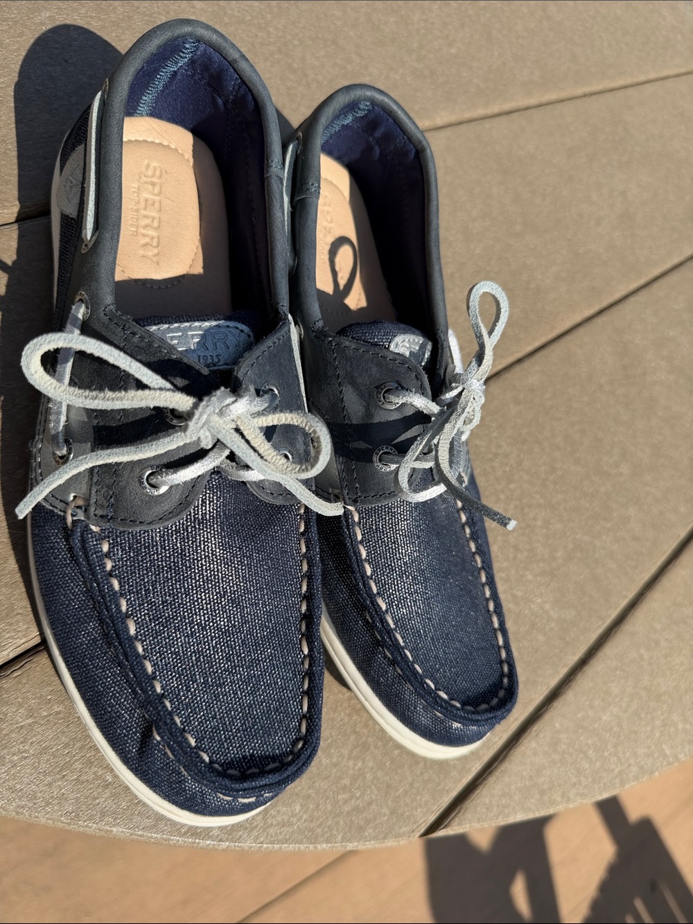 Sperry Navy Canvas & Leather Boat Shoes with White Laces